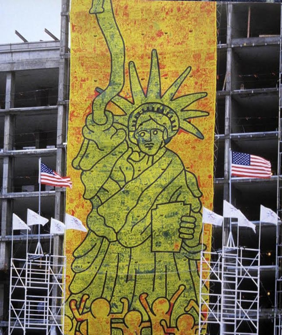 CityKids Speak on Liberty — Keith Haring banner, New York 1987